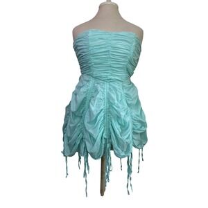 UO Kimchi Blue Mint Green Strapless Ruched‎ Mini Dress Smocked Back Size Medium